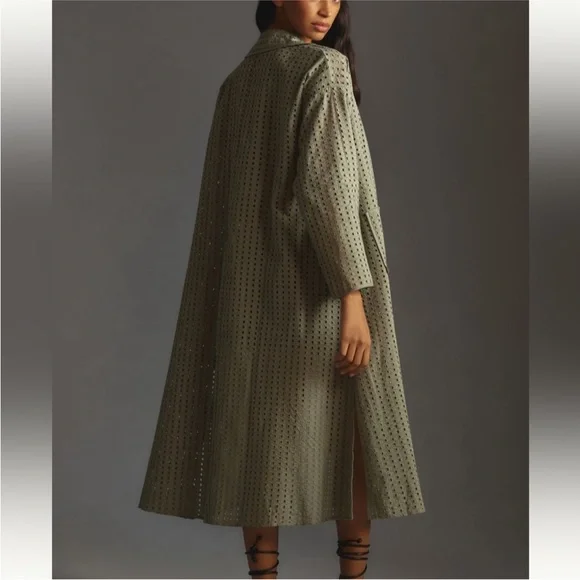 By Anthropologie Collared Eyelet Duster One Size‎ Olive Green - Picture 8 of 8